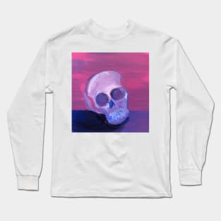 Skull in pink and blue with gold tooth Long Sleeve T-Shirt